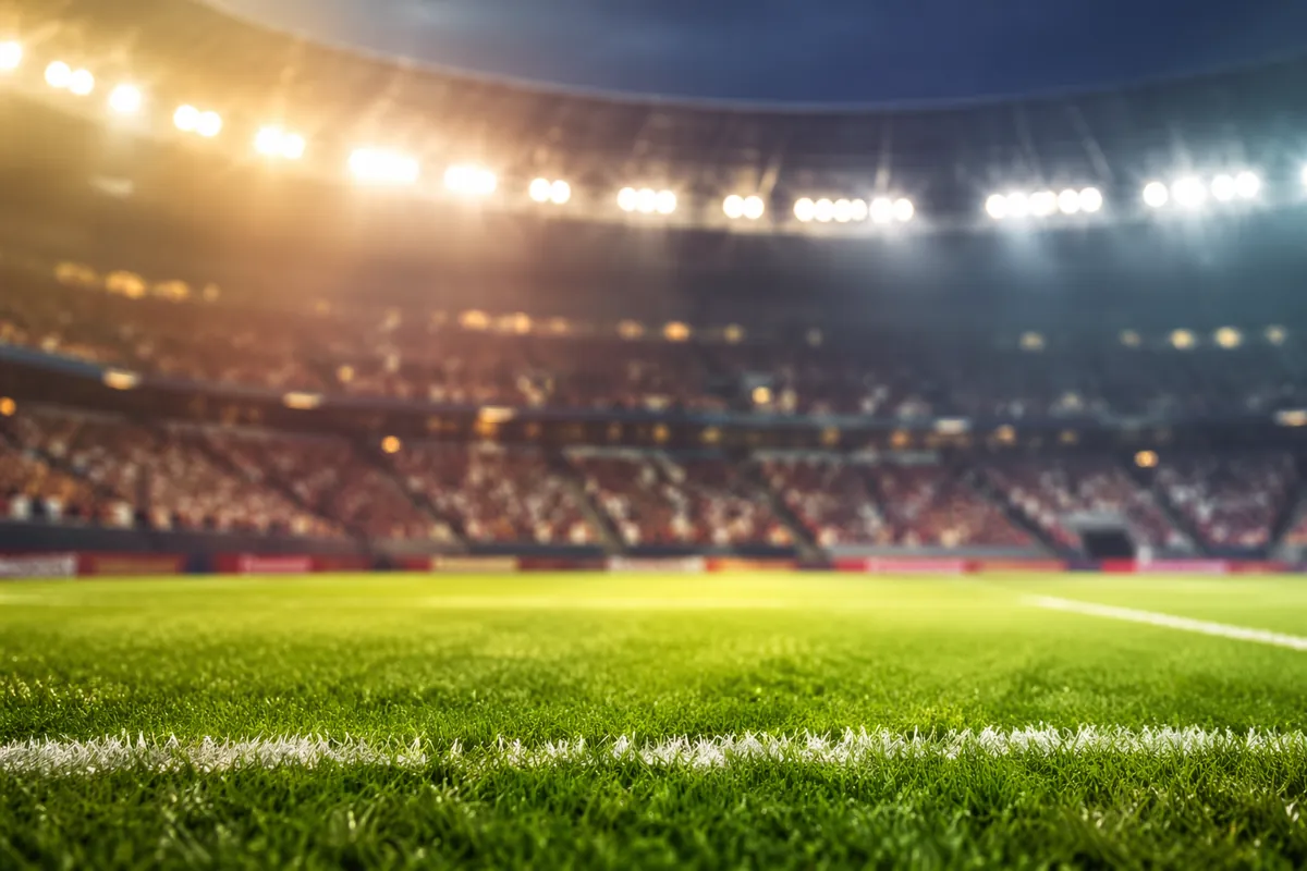 Professional sports news header image, blurred background of modern football stadium with