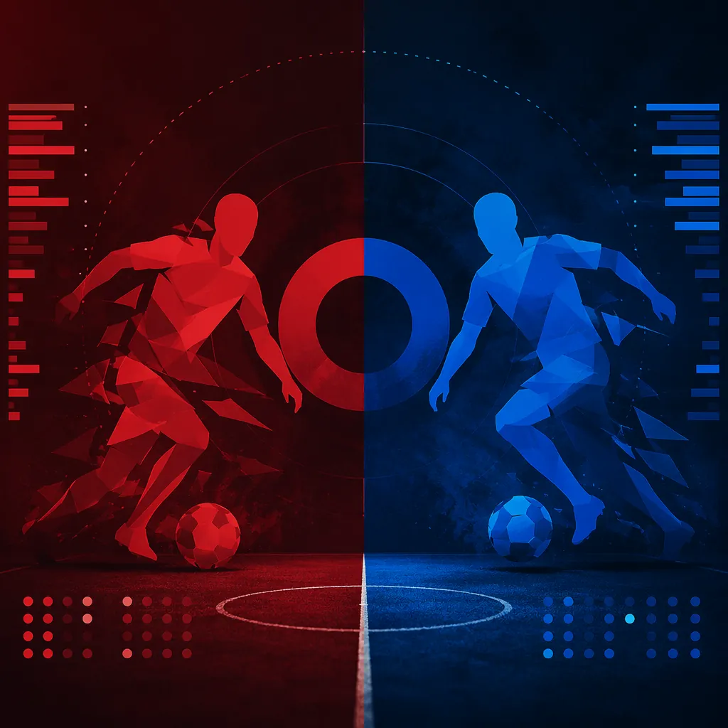 Abstract graphical representation of football head-to-head stats with red and bl