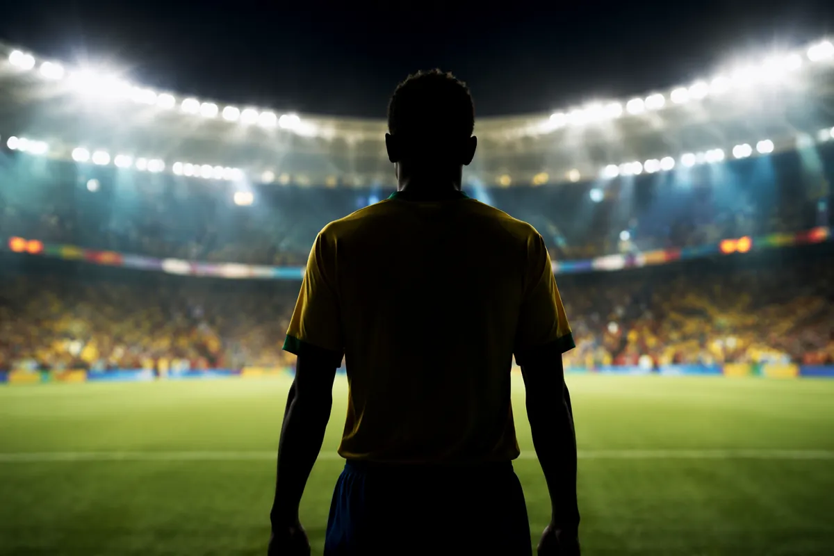 Professional sports news header image, blurred silhouette of a football player in national